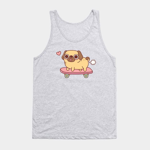 Cute Farting Pug On Skateboard Funny Tank Top by rustydoodle